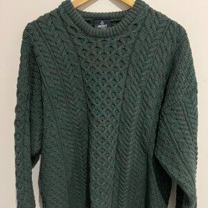 ARAN CRAFTS Green Chunky Knit Fisherman Pullover Sweater Wool sz MEDIUM M